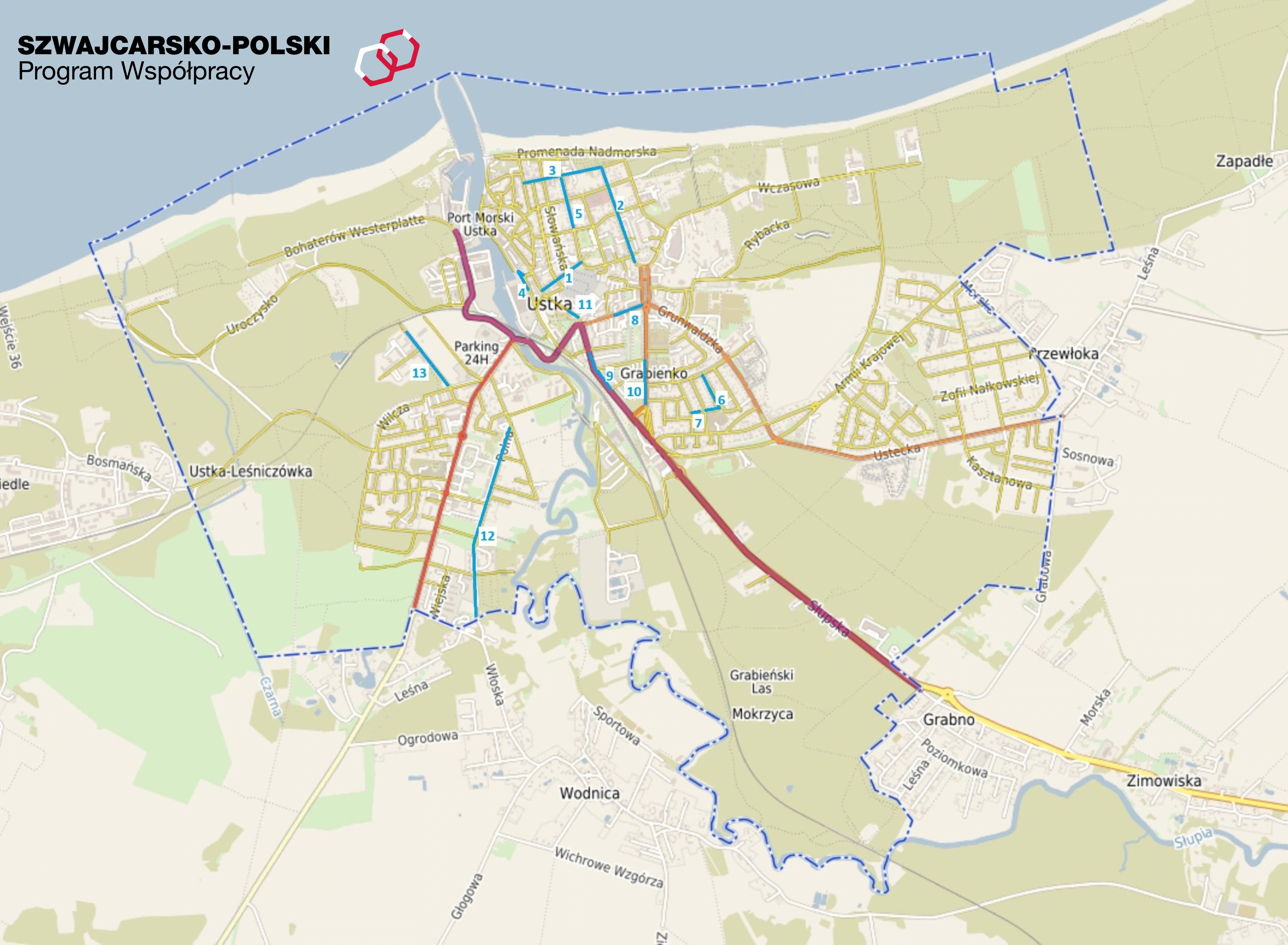 Mapa z zaznaczonymi lokalizacjami