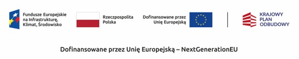 Logotypy FEP, flaga RP, znak Unii Europejskiej, KPO
