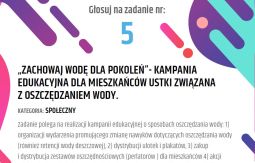 „Zachowaj wodę dla pokoleń”- kampania edukacyjna dla mieszkańców Ustki związana z oszczędzaniem wody.